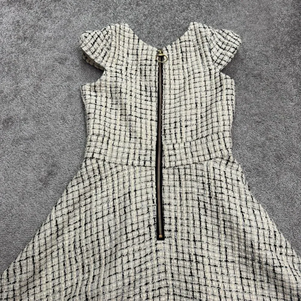 Zoe LTD Tweed A-Line Fit & Flare Dress Girls 14 Beige Black Plaid Cap Sleeve